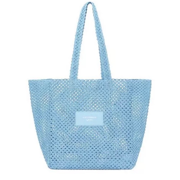 New Dolce & Gabbana Light Blue Straw Light Tote Bag - Picture 1 of 4